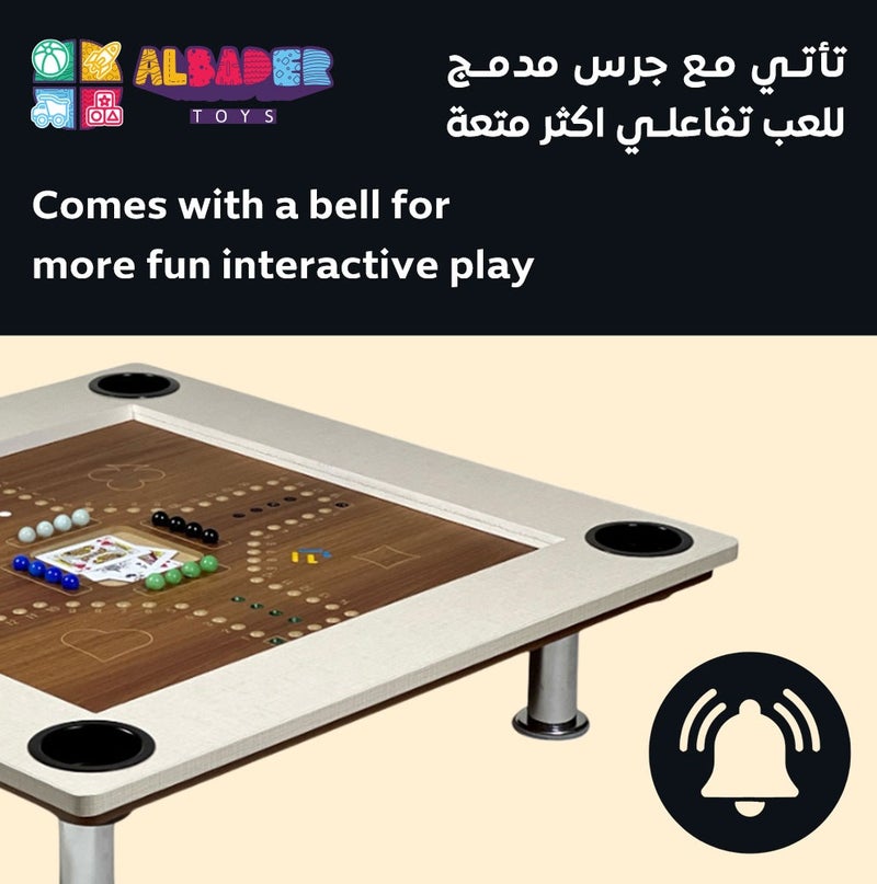 البدر طاولة لعب بلوت الخشبية 2 في 1 من البدر,  لعبة لوح خشبي جاكارو، طاولة بلوت خشبية متوسطة الحجم مع جاكارو، طاولة جاكارو مع كرات لعب وبطاقات لعب - Image 3